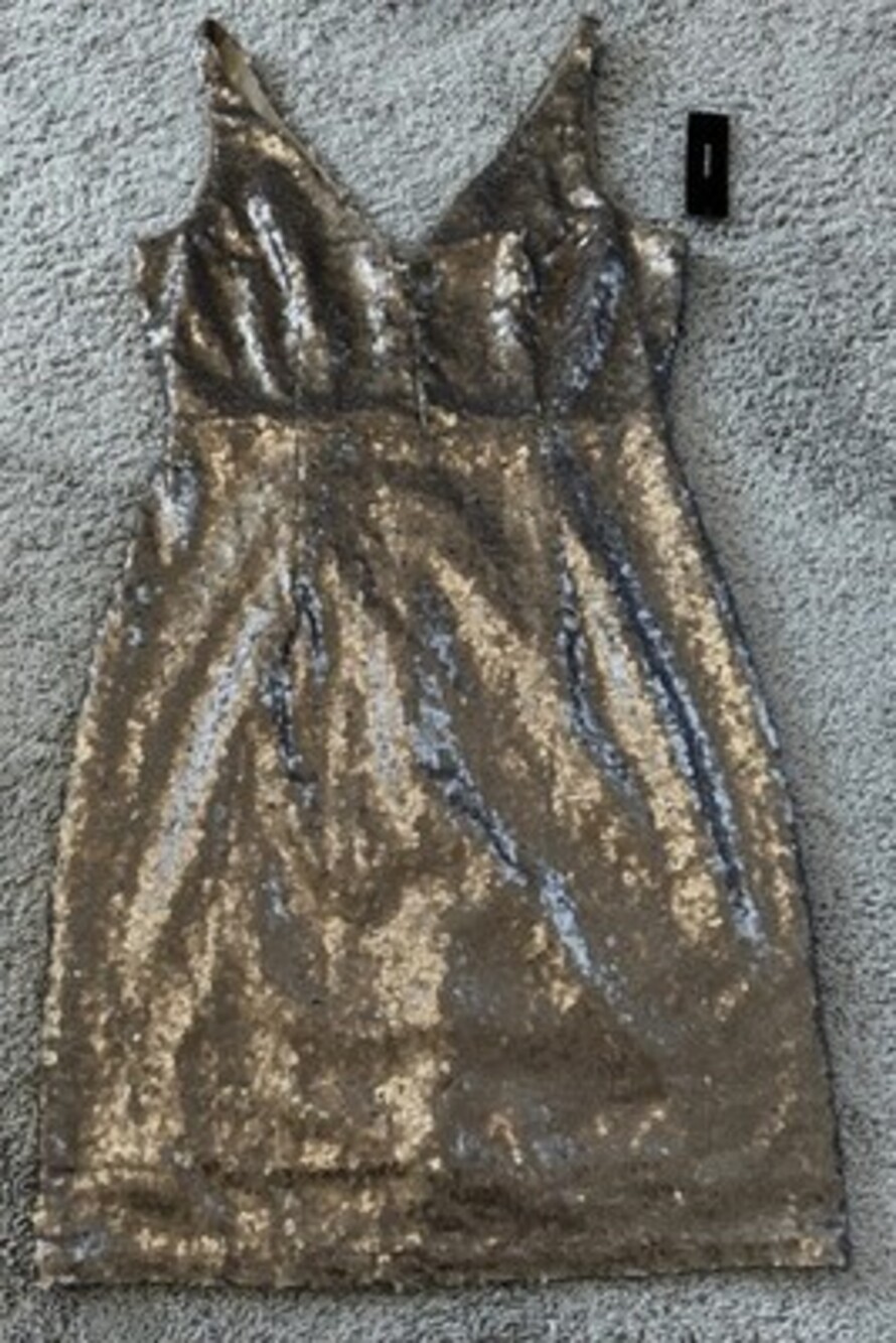 Lulus Gold Sequin Sheath Knee Length Dress M Women Sleeveless